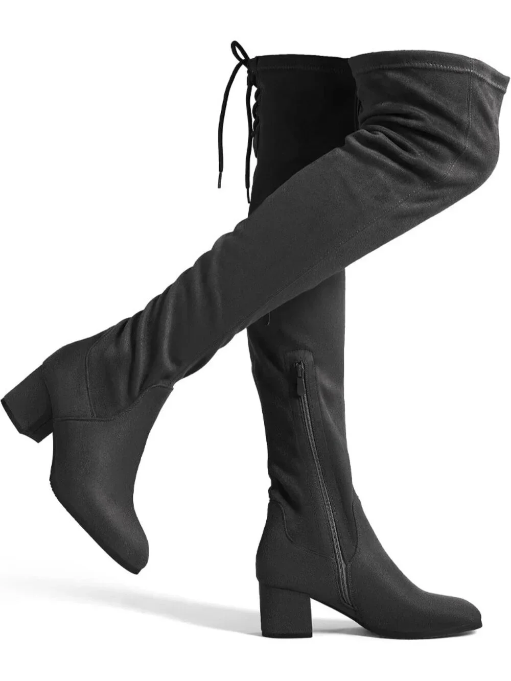 Women's Grey Faux Suede Fall Chunky Heel Over The Knee Thigh High Boots